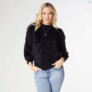 COCO + CARMEN IMANI CABLE KNIT FAUX FUR SWEATER